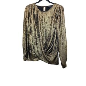 Danna Karan Metallic Gold Festival Long-Sleeve Dressing Blouse Gold Button Size